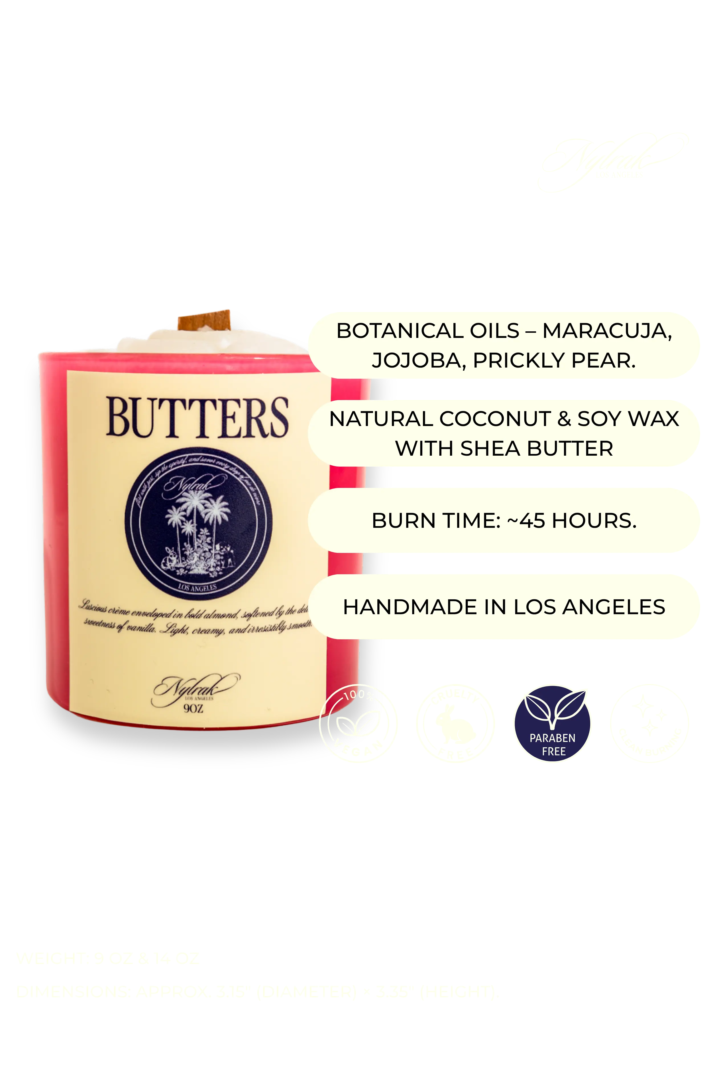 Butters wood wick candle glowing in glass jar