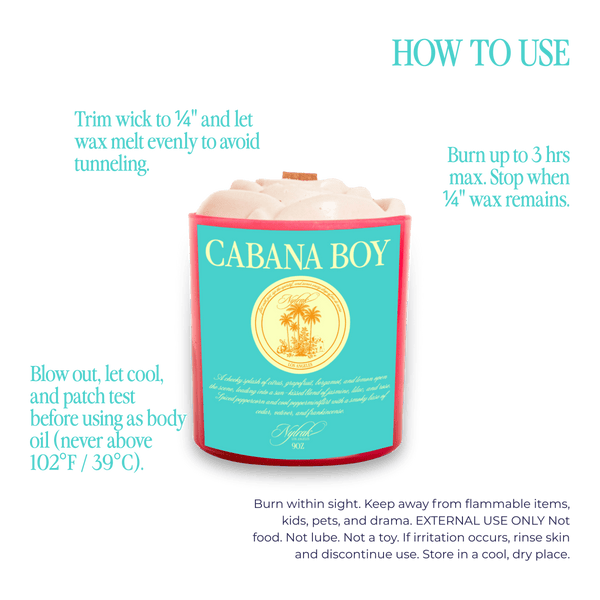 Cabana Boy body oil candle - coconut soy wax, non-toxic