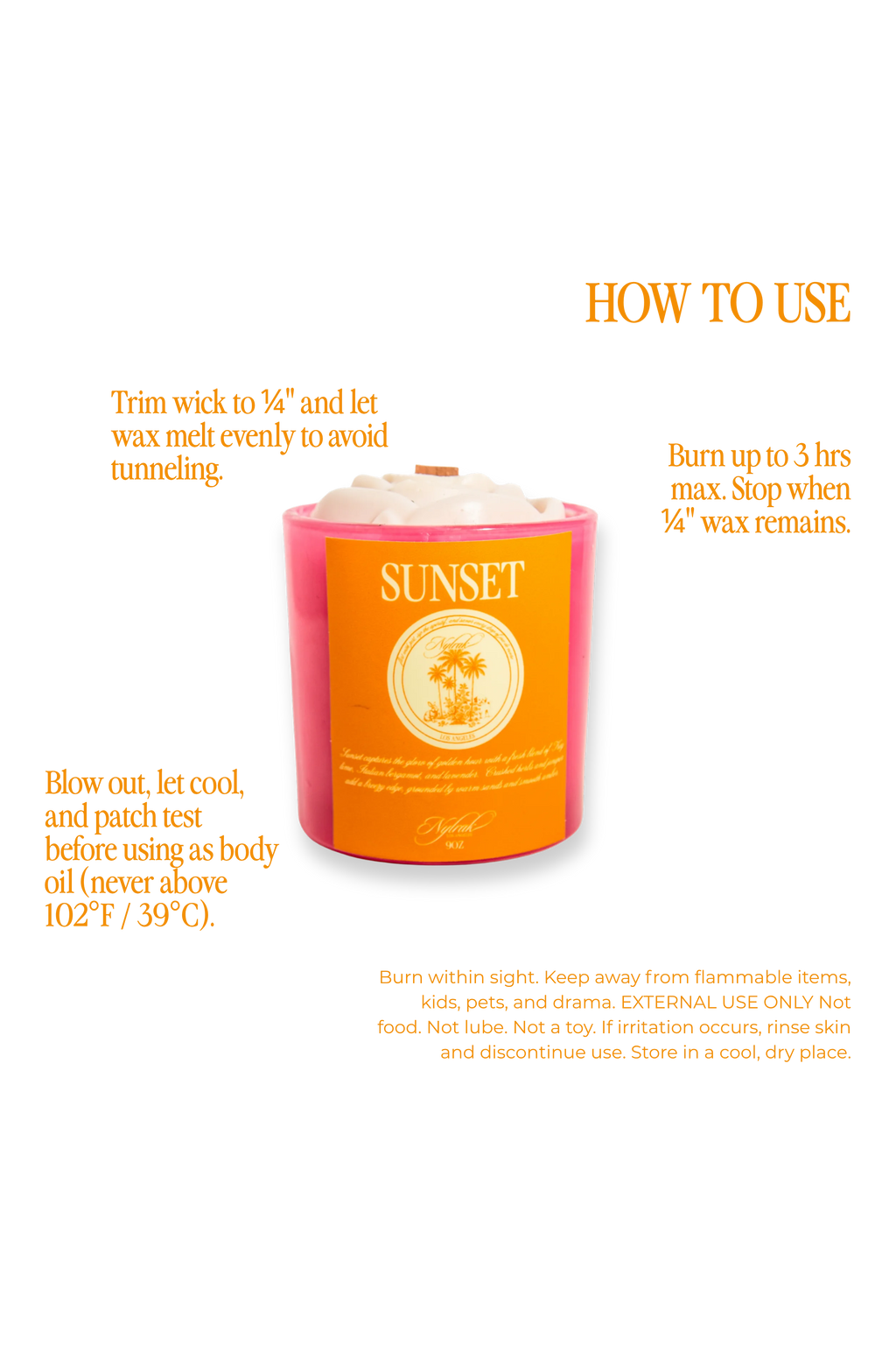 Sunset candle glowing with warm light and soft aroma