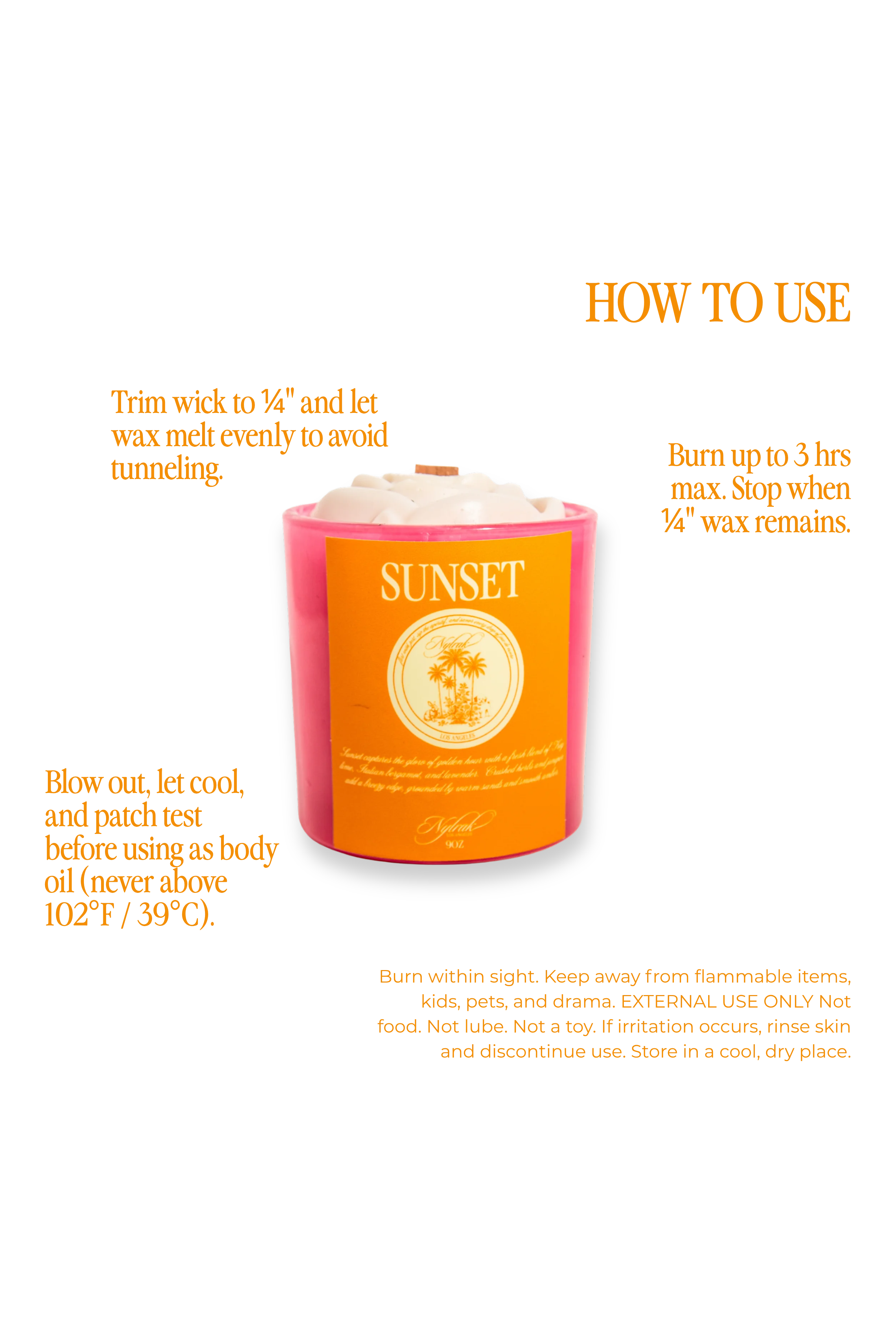 Sunset candle glowing with warm light and soft aroma