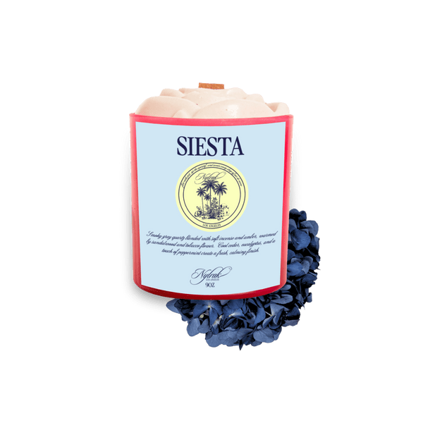 Siesta luxury body oil candle product shot - Nylrak Los Angeles