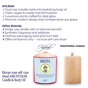 Siesta body oil candle by Nylrak - coconut soy wax, non-toxic