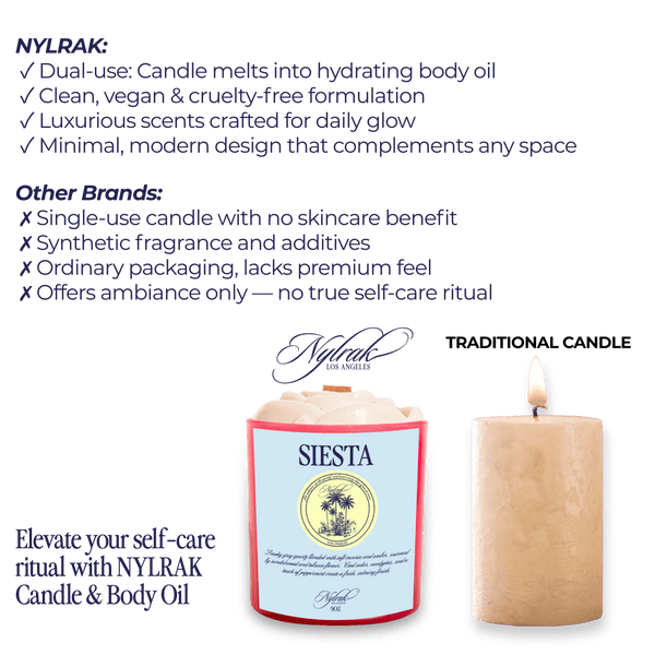 Siesta body oil candle by Nylrak - coconut soy wax, non-toxic