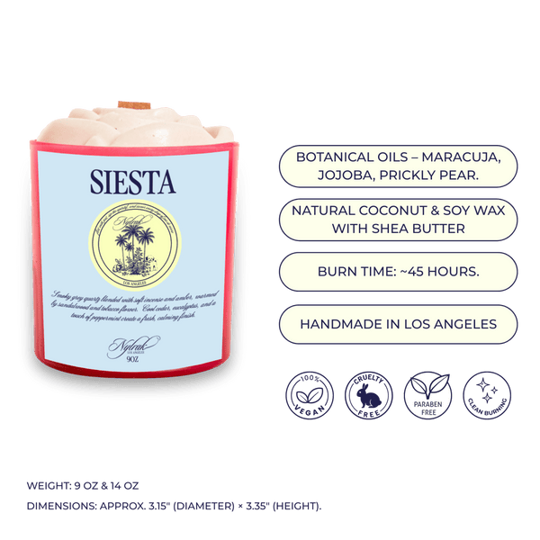 Siesta luxury body oil candle with wood wick by Nylrak