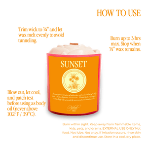 Nylrak Sunset candle burning - melts into warm body oil